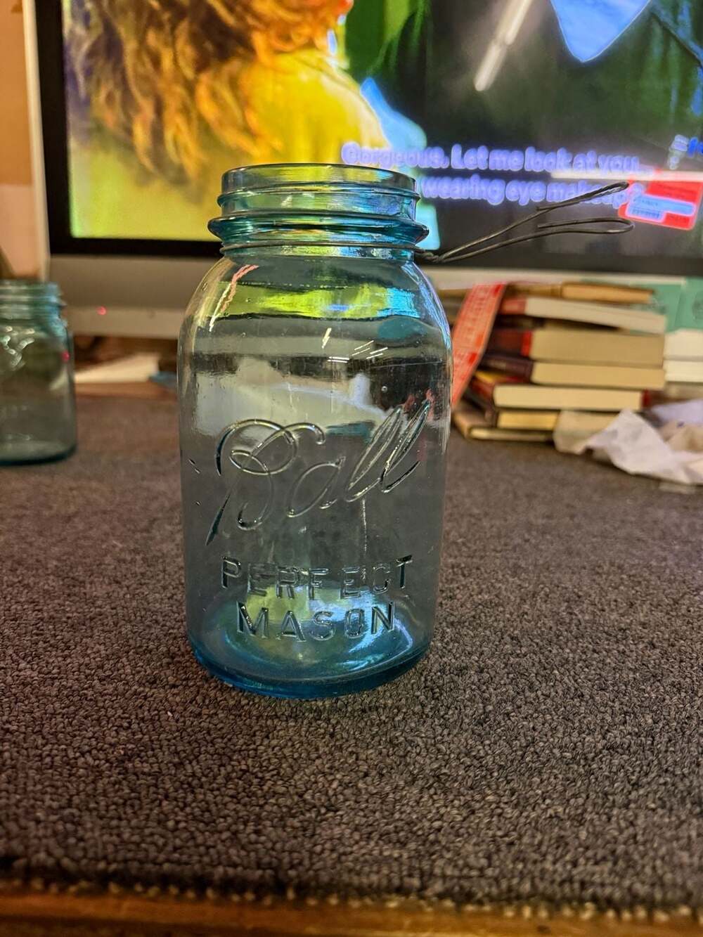 Ball Perfect Mason Blue Glass Canning Jar with Wire Bail
